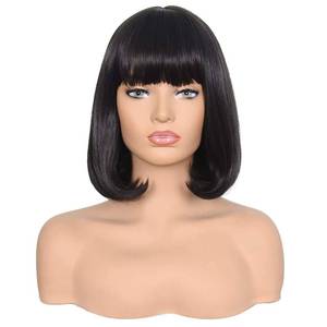 lot 6200 image: morvally Short Black Bob Wig with Bangs for Women Heat Resistant Straight Bob Synthetic Hair Wigs for Cosplay Halloween Costume Party Daily Wear (14, 2# Black)