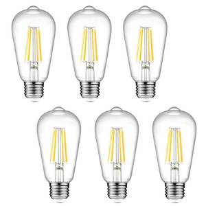 lot 6214 image: Ascher Dimmable Vintage LED Edison Bulbs, 6W, Equivalent 60W, 700lm, Warm White 2700K, 80 CRI, ST58 Antique LED Filament Bulbs, E26 Medium Base, Clear Glass, Pack of 6