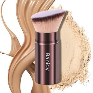 lot 6215 image: Makeup Brush Kabuki Face Brushes Retractable Travel Blush Kabuki Brush Portable Flawless for Foundation, Powder Blush, Bronzer, Buffing, Liquid, Cream, Cruelty Free with Cover(Brown)