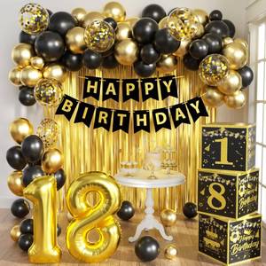 lot 6220 image: Gold 18th birthday decorations for boys Men,3pcs birthday Decorations for Men boys black and gold Balloon Boxes Birthday Party Favors