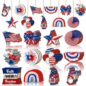 lot 6230 image: Anglechic 36 Pcs 4th of July Ornaments for Tree Patriotic Wooden American Flag Ornaments Memorial Day Tree Decorations Red White Blue Hanging Decoration for Independence Day 250th Anniversary(Fresh)