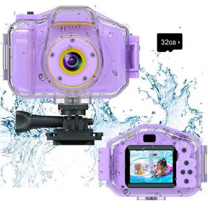 lot 6260 image: Agoigo Kids Waterproof Camera - Children Underwater HD Video Digital Camcorder, Portable Travel Toy for Toddler - Ideal Christmas Birthday Gifts for Boys Girls Age 3-12 with 32GB Card (Purple)