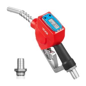 lot 9229 image: VEVOR 1 Inch Barb Digital Fuel Nozzle with Swivel, Max Flow Rate 12.6 GPM, Auto Shut Off Diesel Gas Pump Nozzle with 316 in (OD20 mm) Spout & Digital Display, Used for Gasoline, Diesel, Kerosene Red