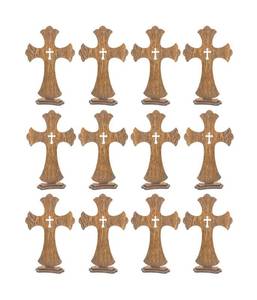 lot 9237 image: 12 Inch 12 Pack Brown Wood Crosses Torched Wooden Tabletop Cross Rustic Standing Cross for Baptism Centerpieces Home Church Decor Prayer Gifts