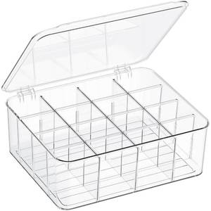 lot 9240 image: sunoyar Sock Underwear Organizer, 16 Compartment Adjustable Dividers Tie Socks Underwear Drawer Organizers for Closet, Clear Plastic Storage Containers Box with Lids for Ties Scarf Socks Bras