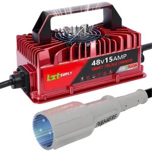 lot 9243 image: Lztsuply 48Volt 15Amp Golf Cart Charger for Club Car DSPrecedent with Upgraded 3-Pin Round Plug &16Ft Cable, IP67 Waterproof Smart Trickle Battery Charger for 48V Lead-Acid Batteries