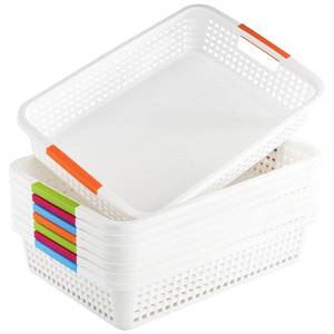 lot 9245 image: Lawei 8 Pack Large Plastic Storage Basket with Handle - 15 x 10 x 3 Inch Pantry Organizer Basket Bins Desktop Paper Storage Basket for Organization, Countertops, Cabinets, Bedrooms, Bathrooms
