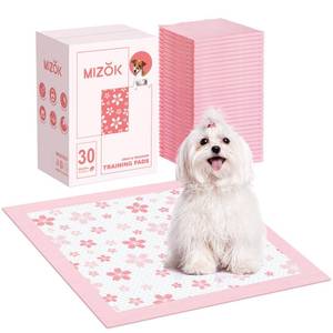 lot 9246 image: MIZOK Puppy Pads Pink 22x22in, Stay-Put Training Mats with Pheromone Attractant, Decorative Cherry Blossom 6-Layer Absorbent Dog Pee Pads, Disposable (30 Count)