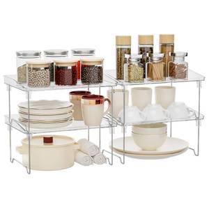 lot 9250 image: STARLATTA Acrylic Cabinet Organizer Shelf,4 Pcs Stackable Kitchen Counter Shelves,Spice Rack,Countertop Organizers,Clear Plastic Storage Organization for Makeup��Bathroom,Cupboard,Desk,Pantry