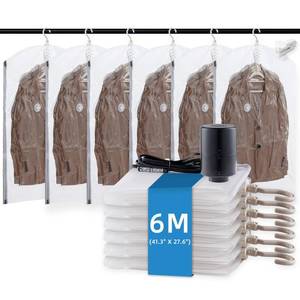 lot 9262 image: TAILI Hanging Vacuum Storage Bags with Electric Pump, Vacuum Seal Bags for Clothing Travel, Space Saver Closet Organizer for Clothes, Coats, Suits and Jackets, 6 Short(41.3x27.6 in)