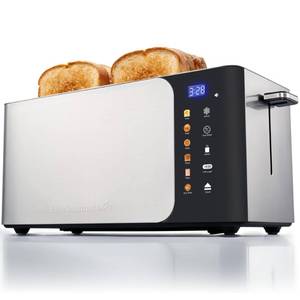 lot 9267 image: Elite Gourmet ECT5924D SmartToast Digital Long Slot 4 Slice Toaster, 1.5 Wide Slots for Thick Breads & Bagel Function, LED Touch Screen, Countdown Timer, 6 Shades, Stainless Steel