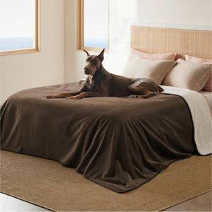 lot 9269 image: Bedsure Waterproof Blanket for Bed - Sherpa Fleece Waterproof Dog Blankets for Large Dogs, Pet Blankets for BedCouchDog Crate, Soft Plush Reversible Furniture Protector, King Size, 108x86, Brown