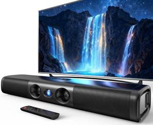 lot 9272 image: Sound Bar for Smart TV with Deep Bass & Crystal Dialogue �� 60W 2.0 Channel Soundbar, Dual Woofers & Silk Dome Tweeter, Bluetooth 5.3, ARCOpticalAUX, 17-Inch Wall Mountable for PC Projector Gaming