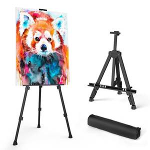 lot 9286 image: Art Painting Artist Easel Stand, Portable Adjustable Aluminum Metal Tripod Display Easel with Bag, Height from 17 to 66 inch for Table-TopFloor Drawing and Displaying, Black