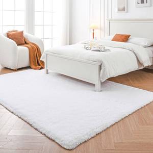 lot 9287 image: White Shag Area Rugs for Bedroom��White Plush Area Rug 4x6 - Indoor Modern Shaggy Soft Carpet for Living Room Bedroom Kids Room Nursery (White, 4x6 Feet)