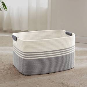 lot 9291 image: SunNewt 60L Large Laundry Basket with Leather Handles for Living Room Storage, Woven Rope Baskets Bin for Blanket, Kids Toy, Gifts, Wicker Hamper for Bedroom Dirty Clothes, 21x15x11 White Grey