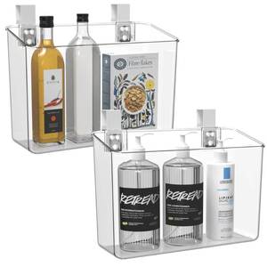 lot 9295 image: vacane 2 Pack Plastic Over Cabinet Door Organizer with Removable Hooks, Clear Hanging Baskets for Organizing Hanging Holder for Kitchen, Bathroom-Hang Outside or Inside Door-L