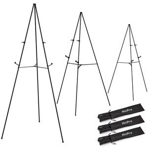 lot 9304 image: Nicpro Folding Easels for Display, 3 Pack 63 Inch Metal Floor Easel Stand Tripod Black Portable for Artist Poster Wedding with Carry Bag