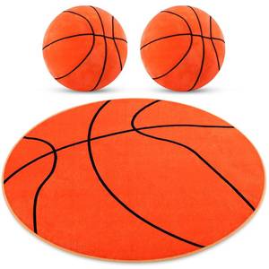 lot 9305 image: Nuanchu 3 Pcs Basketball Plush Pillows and Basketball Rug for Boys Room Decor Fluffy Soft Stuffed Sports Throw Pillows Round Carpet Area Rug for Bedroom Decor