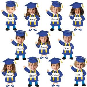 lot 10438 image: Qyeahkj 50 Set Graduation Hat Gown Cutout Graduation Bulletin Board Decoration Blue Gold Grad Paper Cut Outs Classroom Decor for Boy Girl DIY Craft Photo Kindergarten School Home Wall Party Supply