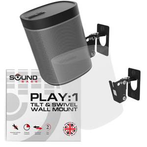 lot 10441 image: Sound Bass Play 1 Wall Mount, Black, Pair, Compatible with Sonos Play1 Only, Twin Pack, Adjustable Swivel & Tilt Mechanism, 2 Mounting Brackets Includes All Fixings