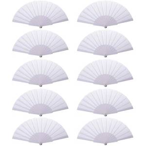 lot 10444 image: GOESUP 10 Pack White Handheld Fans Folding Summer Hand Fan for Women Wedding Dancing Wall Decoration