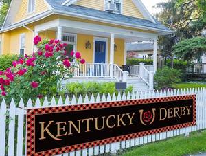 lot 10446 image: Kentucky Fence Banner Run for The Roses Horse Racing Themed Party Photo Booth Backdrop Outdoor Decoration