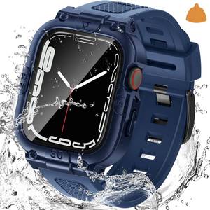 lot 10452 image: Goton 3 in 1 Waterproof Case with Band for Apple Watch with Built-in Tempered Glass Screen Protector 41mm, 360° Shockproof Bumper Face Cover with Band for Apple Watch Series 987, 41mm