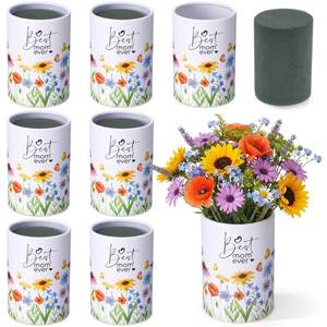 lot 11755 image: Ferrochef 6 Set 5 Inch Mothers Day Vase Table Centerpiece Best Mom Ever Round Flower Arrangements Box with Removable Foam for Artificial Flowers Utensil Holder Home Party Decorations
