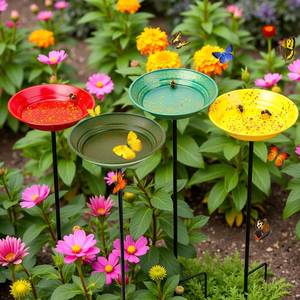 lot 11772 image: dreamysoul 4 Pack Bee Watering Station, Metal Bee and Butterfly Feeders with Metal Stake, Bee Butterfly and Bird Bath for Outdoor Garden Yard Lawn Decor