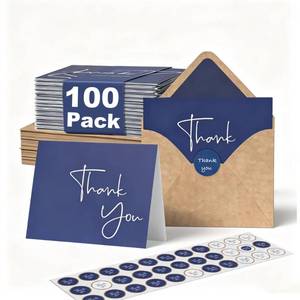 lot 11776 image: XXINMOH 100 Pack Thank You Cards With Envelopes Bulk Set & Stickers - 4x6 inch Blank Thank You Notes Bulk Box Set - Large Note Card Small Business, Wedding, Baby Shower & Bridal Shower - Navy Blue