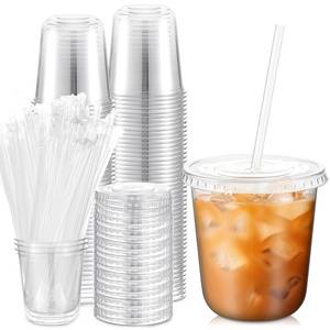 lot 11777 image: Ziliny 50 Sets Clear Plastic Cups with Lids and Straws, Disposable Iced Coffee Cups Drinking PET for Cold Drinks, Juice, Smoothie, Coffee Shops, Party, Christmas (12 oz,Clear)