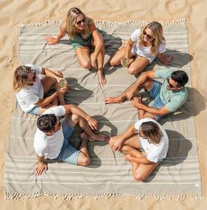 lot 11781 image: LANE LINEN Picnic Blankets - Turkish Beach Blanket Sandproof with Lightweight Quick Dry Design, 82x82, Beach Summer Vacation Essentials for Relaxing, Park Outings or Yoga Mat �� Beige