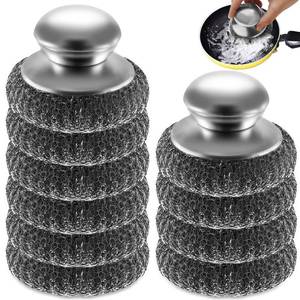 lot 11782 image: 10Pcs Steel Wool Scrubber, Steel Wool Pads with 2Pcs Handle, Stainless Steel Scrubber for Dishes, Kitchen, Cleaning, Stoves, Pots and Pans, Grill, Wash Sink, Cleaning Dishes
