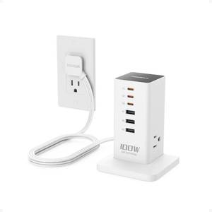 lot 11787 image: Charging Station for Multiple Devices, TESSAN 9-in-1 USB C Power Strip for iPhone 171615, MacBook, Tablet, Desktop Phone Fast Charger with 3 AC, USB Charger, Home Drom Office Accessories, White-100W