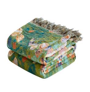 lot 11791 image: Wzvzss Boho Throw Blanket - 100% Cotton Throw Blankets for Bed Couch, 50x60 Soft Muslin Lightweight Summer Throw Blanket, Cozy Floral Plant Printed Bohemain Bedding Decor Green Throw Quilt
