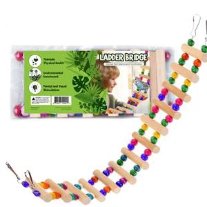 lot 12006 image: SunGrow Wooden Bird Ladder Bridge, Hanging Exercise Toy, Bird Playground Cage Accessory, Natural Wood, Edible Dye, Interactive Small Bird Toy, Parakeet, Cockatiel, Conure, Budgie Climbing Ladder