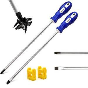 lot 12014 image: smseace 2-Pack 12-Inch Slotted & Phillips Screwdriver Set, Long Flat Blade & Cross-Head Design, Magnetic Extended Screwdriver With Rubber Handle