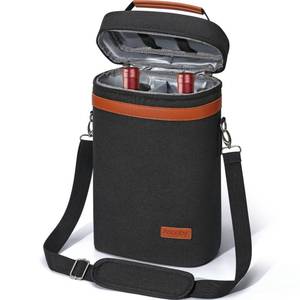 lot 12359 image: Leakproof Wine Cooler Bottle Carrier - Insulated Tote for Travel, Beach, Dinner Parties - Black