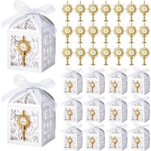 lot 12362 image: Lewtemi 25 Sets First Communion Favors Baptism Favors Boxes Include Alloy Chalice Charms and White Pearl Paper Favor Boxes for First Communion Baby Showers Church Religious Celebrations Decor Supply