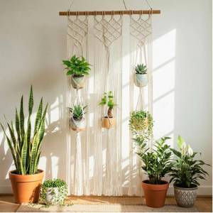 lot 12363 image: Thyle Macrame Plant Hanger Indoor Woven Boho Rope Decorative Flower Pot Hanging Holder Bohemian Plants Floating Shelves Decor Organizer for Bathroom Bedroom Wall Display Spring Gift (Excluding Pole)