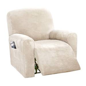 lot 12364 image: H.VERSAILTEX Velvet Stretch Recliner Couch Covers 4-Pieces Style Recliner Chair Covers for Reclining Chair Slipcovers Feature Non Slip Form Fitted Thick Soft Washable, Cream