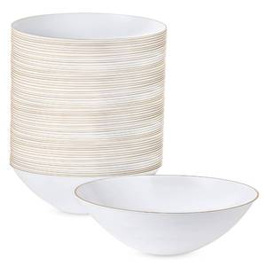 lot 12365 image: 16 OZ 40 Count White Plastic Organic Party Soup bowls With Gold Rim Premium heavyweight Elegant Disposable Tableware Dishes