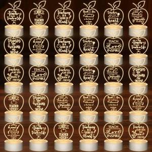 lot 12375 image: Thyle 30 Pcs Teachers Appreciation Gift Bulk Acrylic Night Light with Base Thank You Gifts LED Night Lamp with Engraved Sayings for Women Teachers Graduation Employee Coworkers (Used)