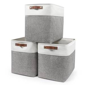 lot 12377 image: Bagnizer Large Fabric Storage Baskets  50L Storage Bins, Decorative Linen Closet Baskets with Handles for Organizing, Shelf, Toys, Clothes, Home, Office, Nursery, 17x12x15Inches (Grey&White)
