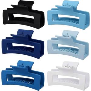 lot 12390 image: Sisiaipu 3.5 Inch Medium Hair Claw Clips 6 Pack Hair Clips for Women Square Rectangle Claw for Hair Banana Jaw Clips Hair Accessories for Girls (Blue) (Only Two)