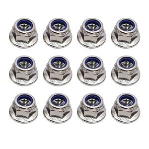 lot 12404 image: M10x1.5mm DIN6926 Flange Nylon Lock Nuts 12 Pack 304 Stainless Steel Hex Locknuts Full Thread for Industrial Construction Fasteners