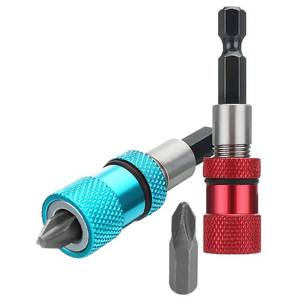 lot 12407 image: Kigauru 2Pcs Adjustable Depth Screwdriver Bit Holder Steel 14 Inch Hex Shank Impact Bit Holder 60mm Rapid Drive Bit Sleeve with PH2 Screwdriver S2 Bits (RedBlue)