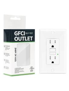 lot 12414 image: 1-Pack 15 Amp GFI Electrical GFCI Outlet Self-Test Tamper Resistant (TR) Weather Resistant (WR) Ground Fault Receptacle with LED Indicator UL Listed Standard Wall Plate Included White