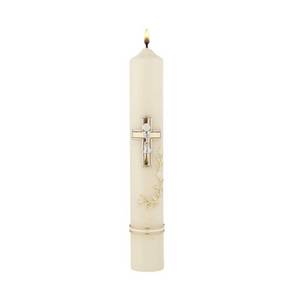 lot 12416 image: Needzo First Holy Communion Hand Decorated Taper Candle with Chalice, Cross and Host Design, Catholic Gifts for Girls and Boys, Tall Candles Church Supplies, 9.75 Inches